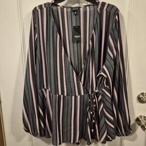 Torrid Black and Pink Striped Blouse